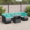 vidaXL 8 Piece Garden Sofa Set with Cushions Black Poly Rattan Acacia