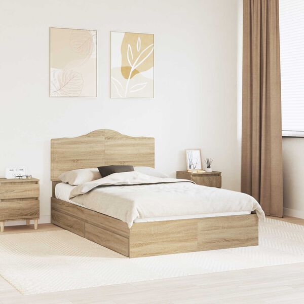 vidaXL Storage Bed with Drawer Sonoma Oak 135 x 190 cm Engineered Wood