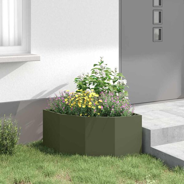 vidaXL Corner Planter Olive green 60 x 60 x 35 cm Steel