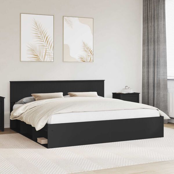 vidaXL Bed Frame with Headboard Black 200 x 200 cm Solid Pine Wood