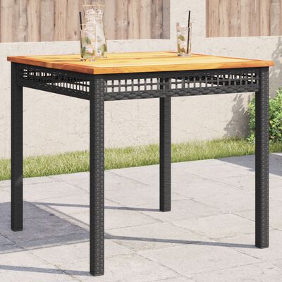 vidaXL Garden Table Black 80x80x75 cm Poly Rattan Acacia Wood