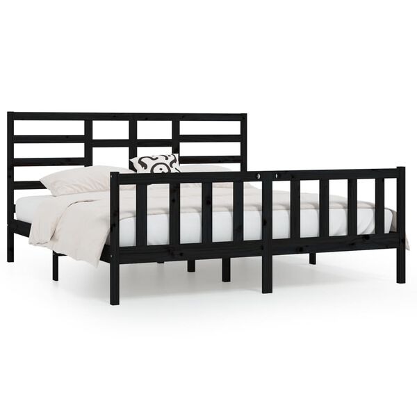 vidaXL Bed Frame without Mattress Black 180x200 cm Super King Solid Wood