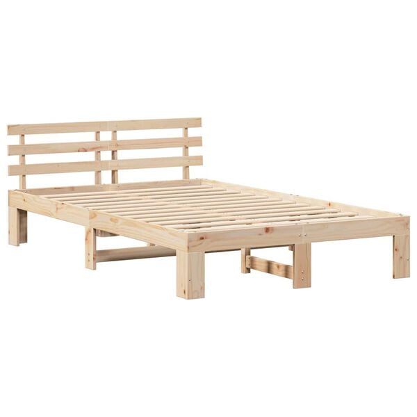vidaXL Bed Frame with Headboard Natural 120 x 200 cm Solid Pine Wood