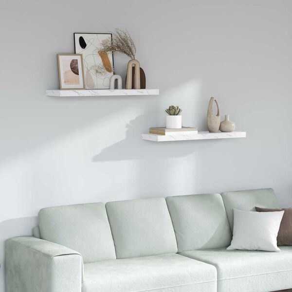 vidaXL Wall Shelf 2 pcs White Marble 80 x 23.5 x 4 cm Engineered Wood