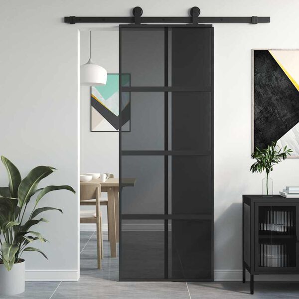 vidaXL Sliding Door Black 76x205 cm Tempered Glass and Aluminium