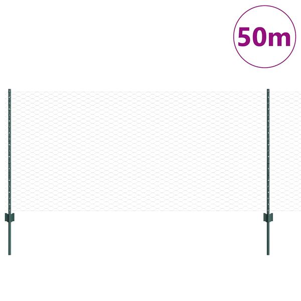 vidaXL Fence with Post Green 1 x 50 m Steel and PVC