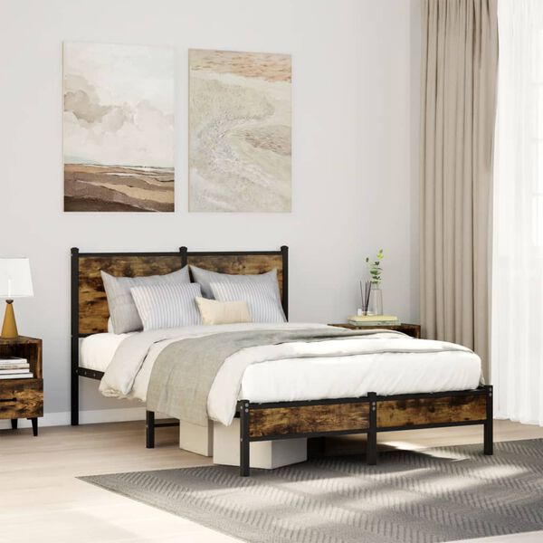 vidaXL Metal Bed Frame without Mattress Smoked Oak 120x200 cm
