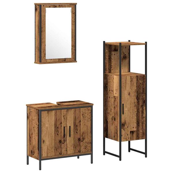 vidaXL Bathroom Furniture Set with Door 3 pcs Brown 33 x 33 x 120.5 cm