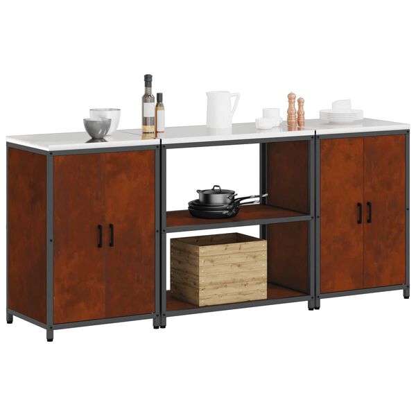 vidaXL Kitchen Storage Set with Shelf 3 pcs Rusty Weathering Steel