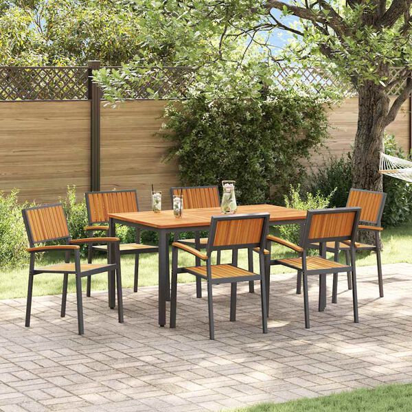vidaXL Garden Dining Set 7 pcs Black Solid Acacia Wood