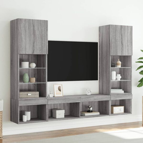 vidaXL 5 Piece TV Wall Units with LED Grey Sonoma Engineered Wood