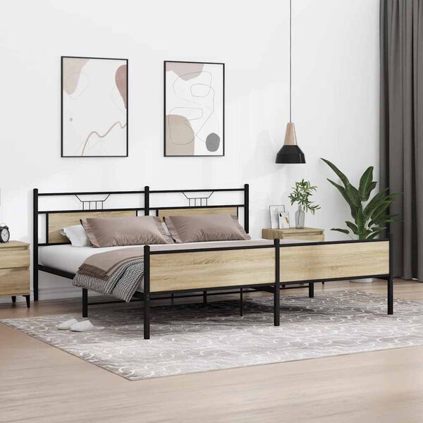 vidaXL Metal Bed Frame without Mattress Sonoma Oak 200x200 cm