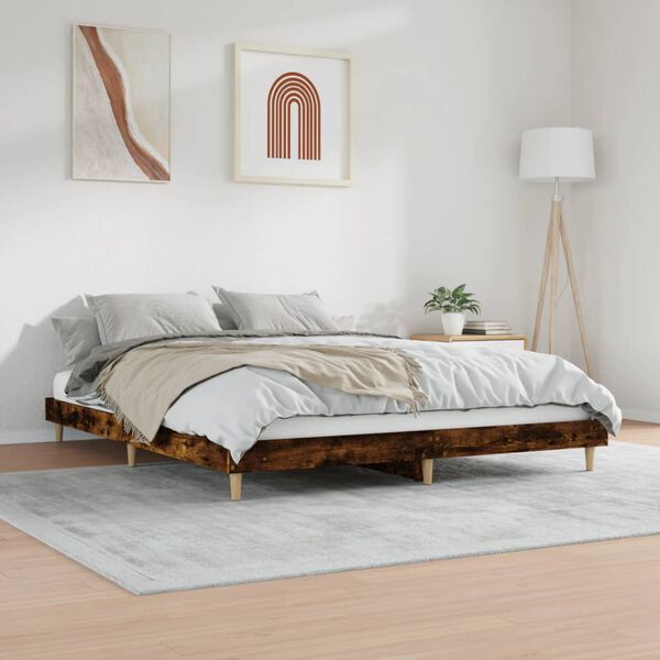 vidaXL Bed Frame without Mattress Smoked Oak 150x200 cm King Size Engineered Wood