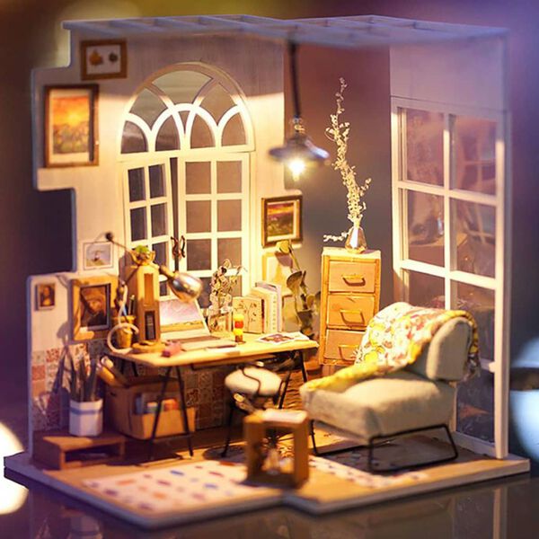 Robotime DIY Miniature Kit SOHO Time with LED Light