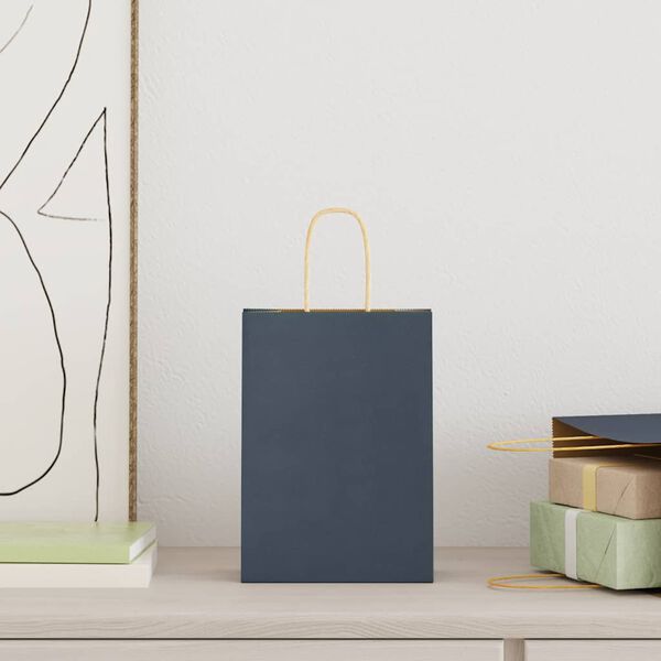 vidaXL Paper Bags 250 pcs with Handles Blue 15x8x21 cm