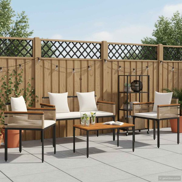vidaXL Outdoor Furniture Set 4 pcs Beige and Cream White PE Rattan