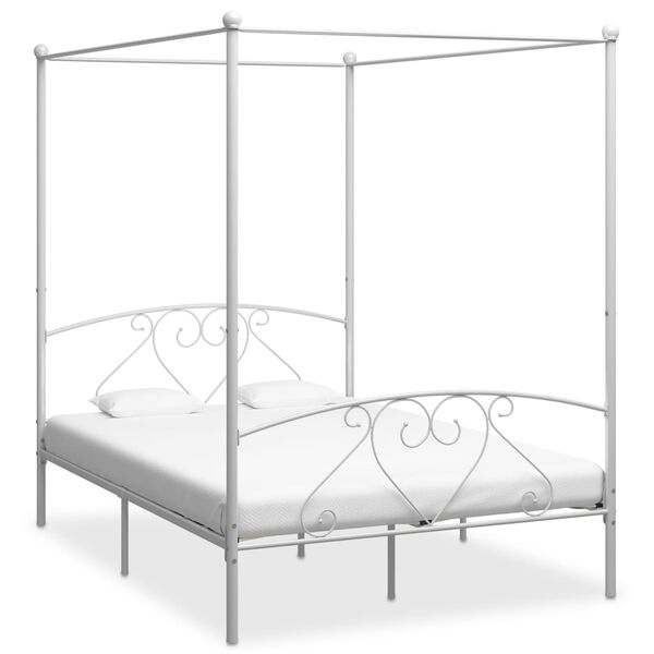 vidaXL Bed Frame without Mattress with Canopy White 160x200 cm Metal