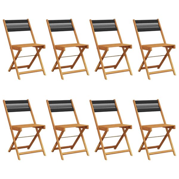 vidaXL Folding Garden Chairs 8 pcs Black Solid Wood Acacia
