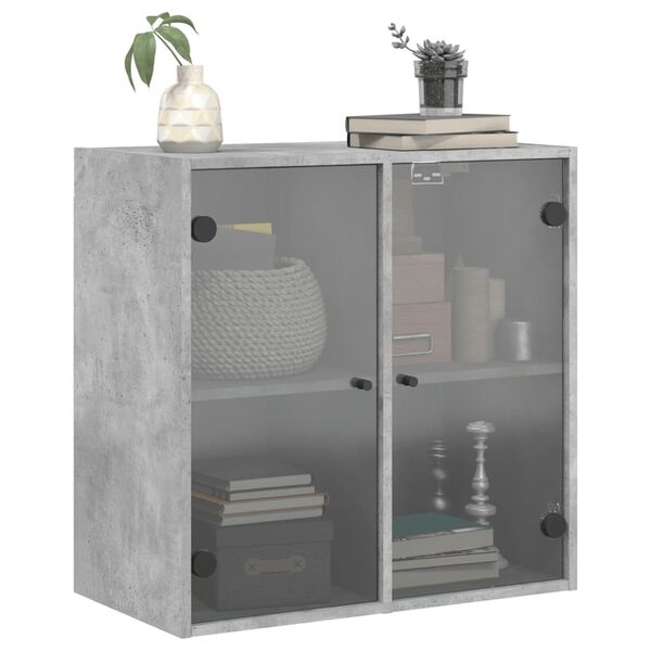 vidaXL Wall Cabinet with Glass Doors Concrete Grey 68x37x68.5 cm