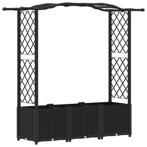 vidaXL Raised Bed with Trellis and Roof Black 164 x 40 x 138 cm PP