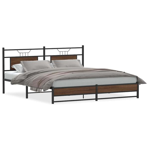 vidaXL Metal Bed Frame without Mattress Brown Oak 180x200 cm Super King