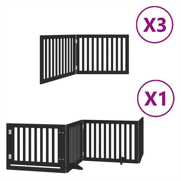 vidaXL Dog Gate with Door Foldable 10 Panels Black 800 cm Poplar Wood