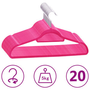 vidaXL Hanger | Set of 20 | Pink | ABC plastic, zinc alloy, velvet | Standard