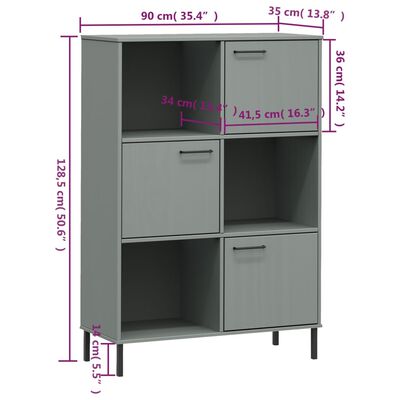 vidaXL Bookcase with Metal Legs Grey 90x35x128.5 cm Solid Wood OSLO