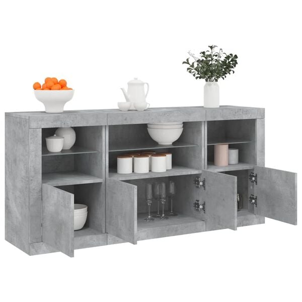 vidaXL Sideboard with LED Lights Concrete Grey 142.5x37x67 cm
