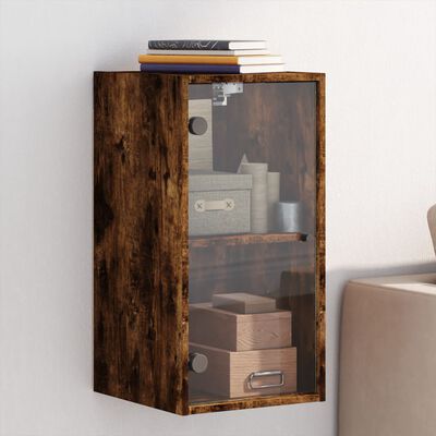 vidaXL Wall Cabinet with Glass Doors Smoked Oak 35x37x68.5 cm