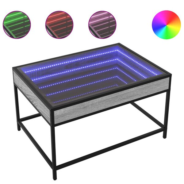 vidaXL Coffee Table with Infinity LED Grey Sonoma 70x50x41 cm