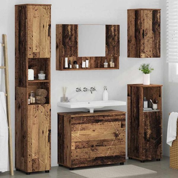vidaXL Bathroom Furniture Set 5 pcs Old Wood Engineered Wood and Metal