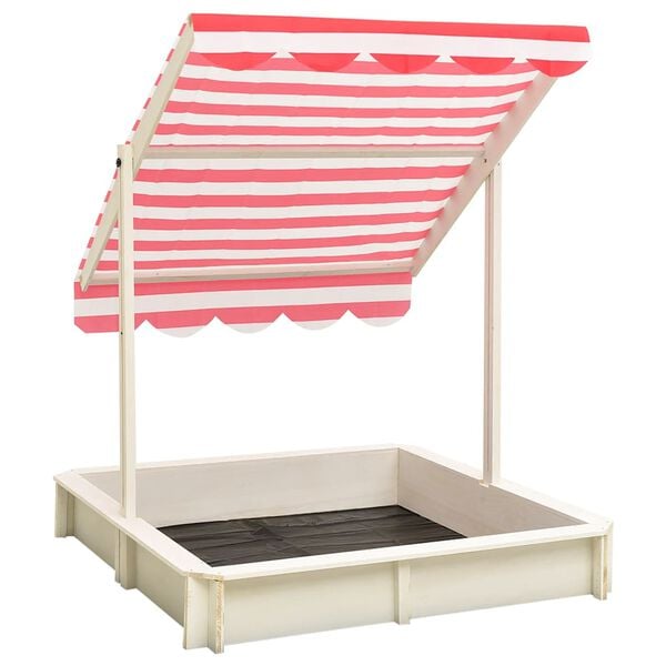 vidaXL Sandbox with Adjustable Roof Fir Wood White and Red UV50