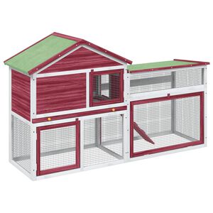 vidaXL Rabbit Hutch Red 185,5x60,5x109,5 cm Solid Wood Pine