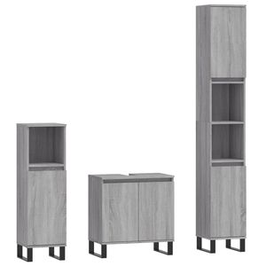 vidaXL 3 Piece Bathroom Cabinet Set Grey Sonoma Engineered Wood