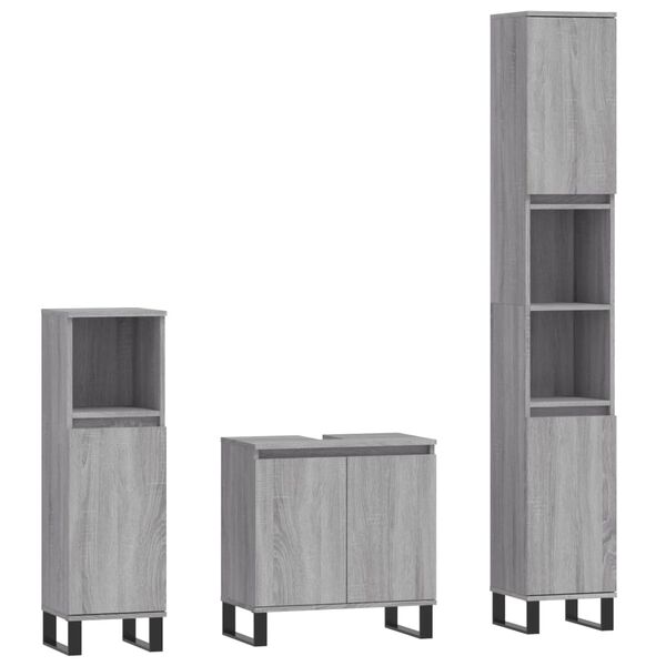 vidaXL 3 Piece Bathroom Cabinet Set Grey Sonoma Engineered Wood