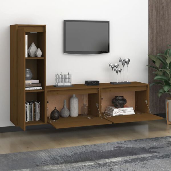 vidaXL TV Cabinets 3 pcs Honey Brown Solid Wood Pine