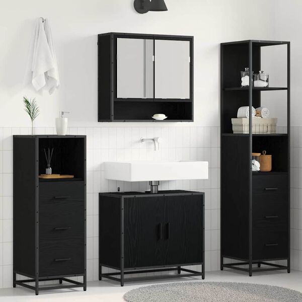 vidaXL Bathroom Furniture Set 4 pcs Black Oak Engineered Wood