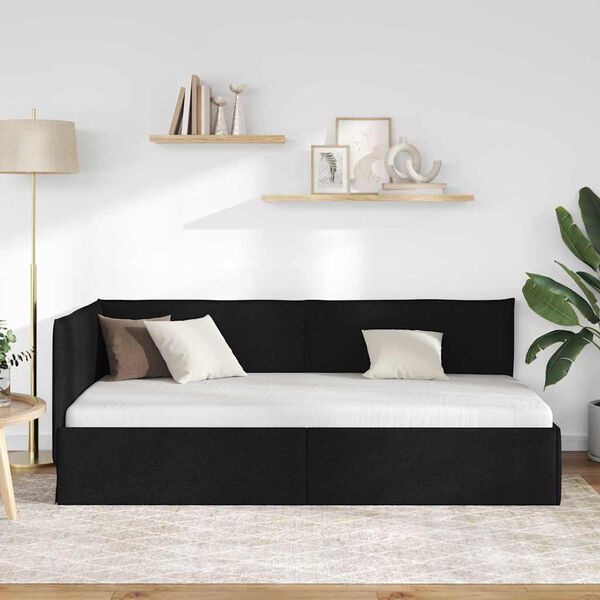 vidaXL Corner Bed Frame with Headboard Black 100 x 200 cm Fabric