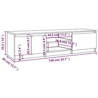 vidaXL TV Cabinet Grey Sonoma 140x40x35.5 cm Engineered Wood