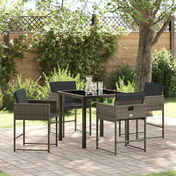 vidaXL Garden Dining Set 5 pcs Grey Poly Rattan