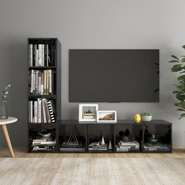 vidaXL TV Cabinets 2 pcs High Gloss Black 142.5x35x36.5 cm Engineered Wood