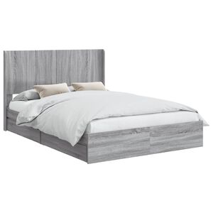 vidaXL Bed Frame with Storage and Headboard Grey Sonoma 150 x 200 cm
