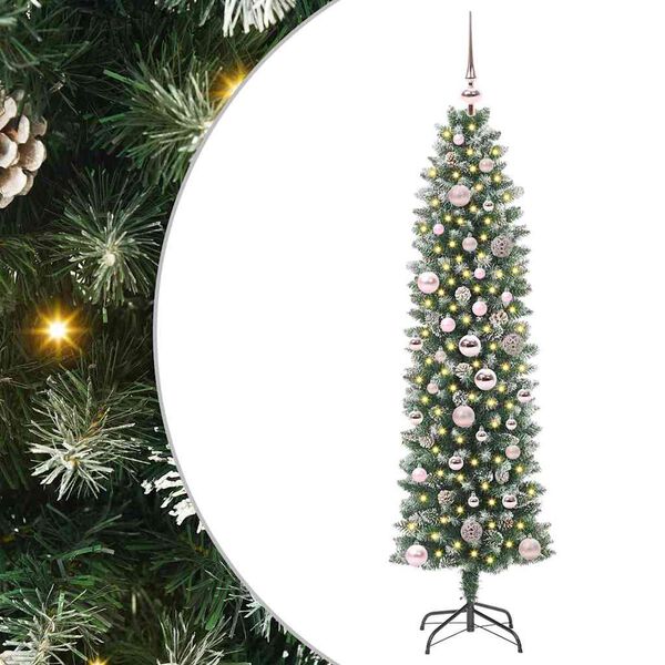 vidaXL Artificial Slim Christmas Tree Green and White 150 cm