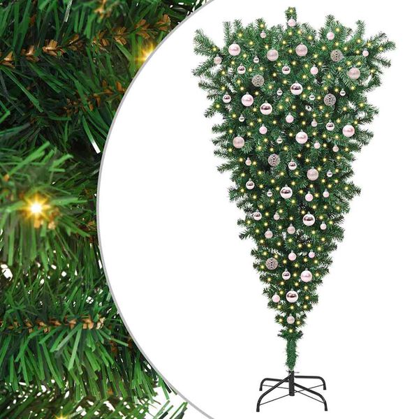 vidaXL Upside-down Artificial Pre-lit Christmas Tree with Ball Set PVC
