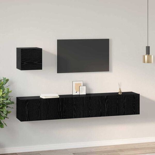 vidaXL TV Cabinet Set Wall-mounted 4 pcs Black Oak Engineered Wood