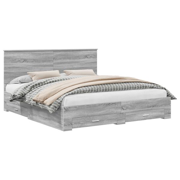 vidaXL Bed Frame with Drawer Grey Sonoma 200 x 200 cm Engineered Wood