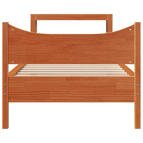 vidaXL Bed Frame with Headboard Wax Brown 75x190 cm Small Single Solid Wood Pine