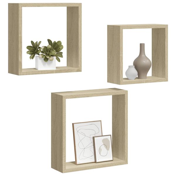 vidaXL Wall Cube Shelves 3 pcs Sonoma Oak