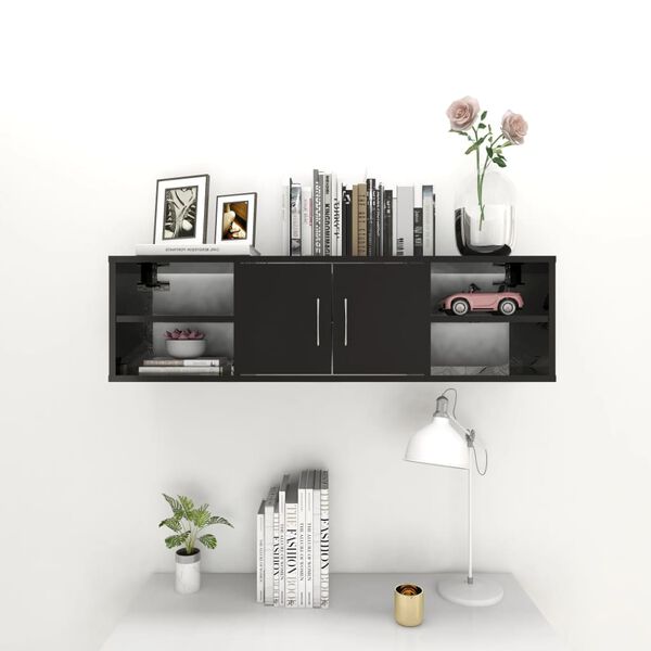 vidaXL Wall Shelf High Gloss Black 102x30x29 cm Engineered Wood